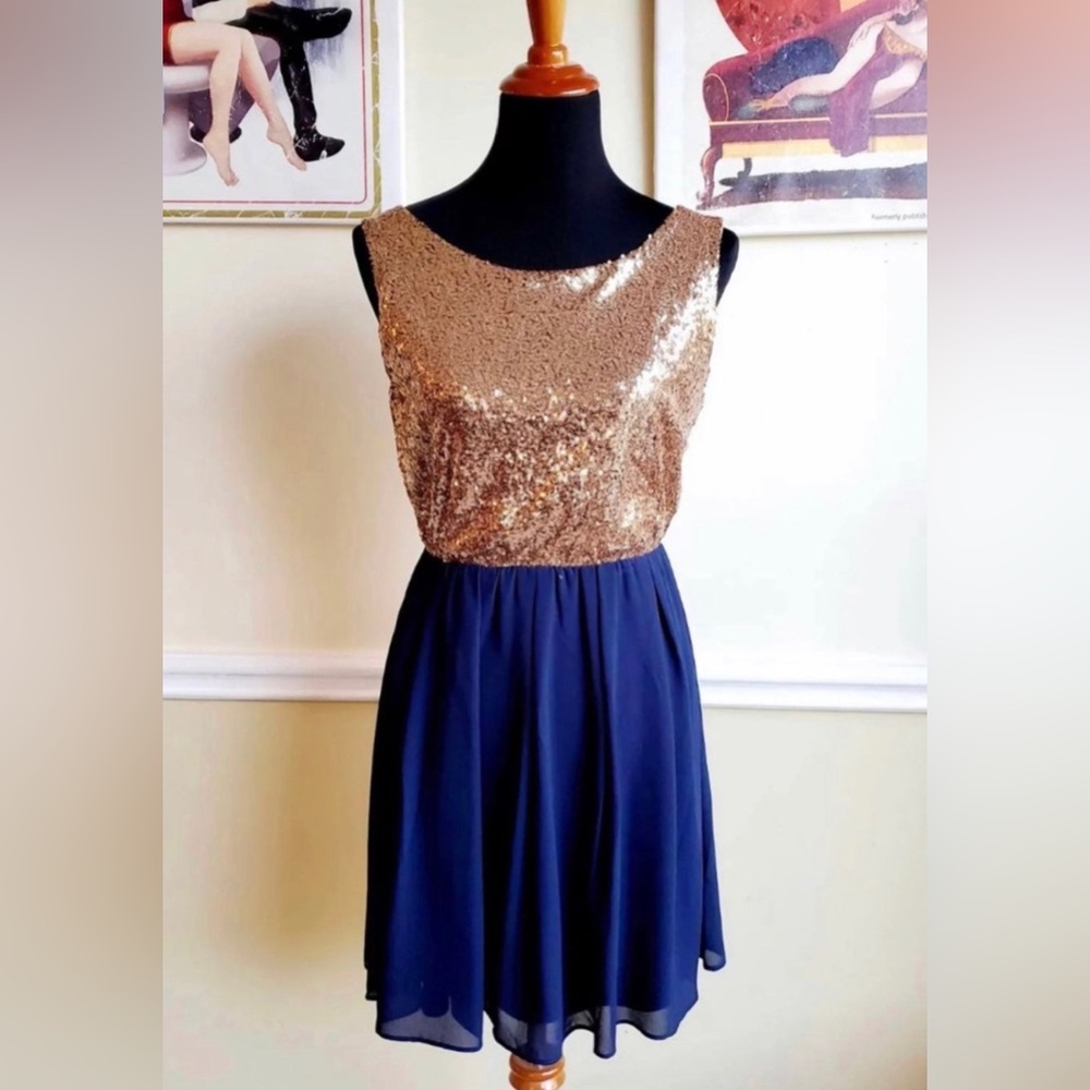 Bronzed Sequins and Navy Alythea Dress
